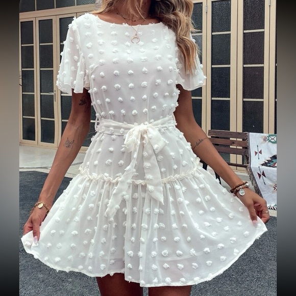 White Ruffle Dot Dress - Picture 6 of 6
